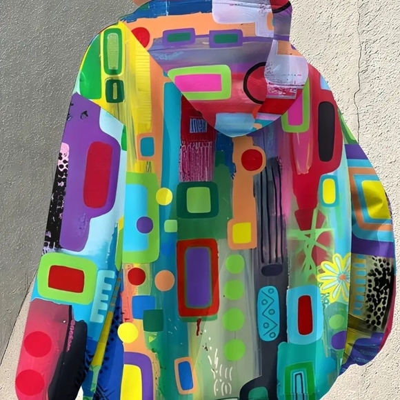 Abstract Multi-Color Zip-Up Hooded Jacket - Picture 2 of 2
